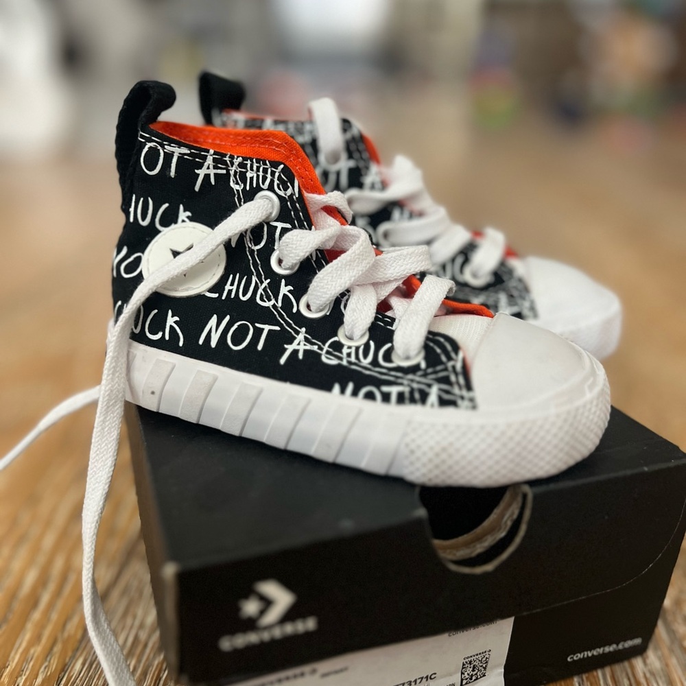 Converse Kids' High-Top Sneakers in Black/White with orange Trim